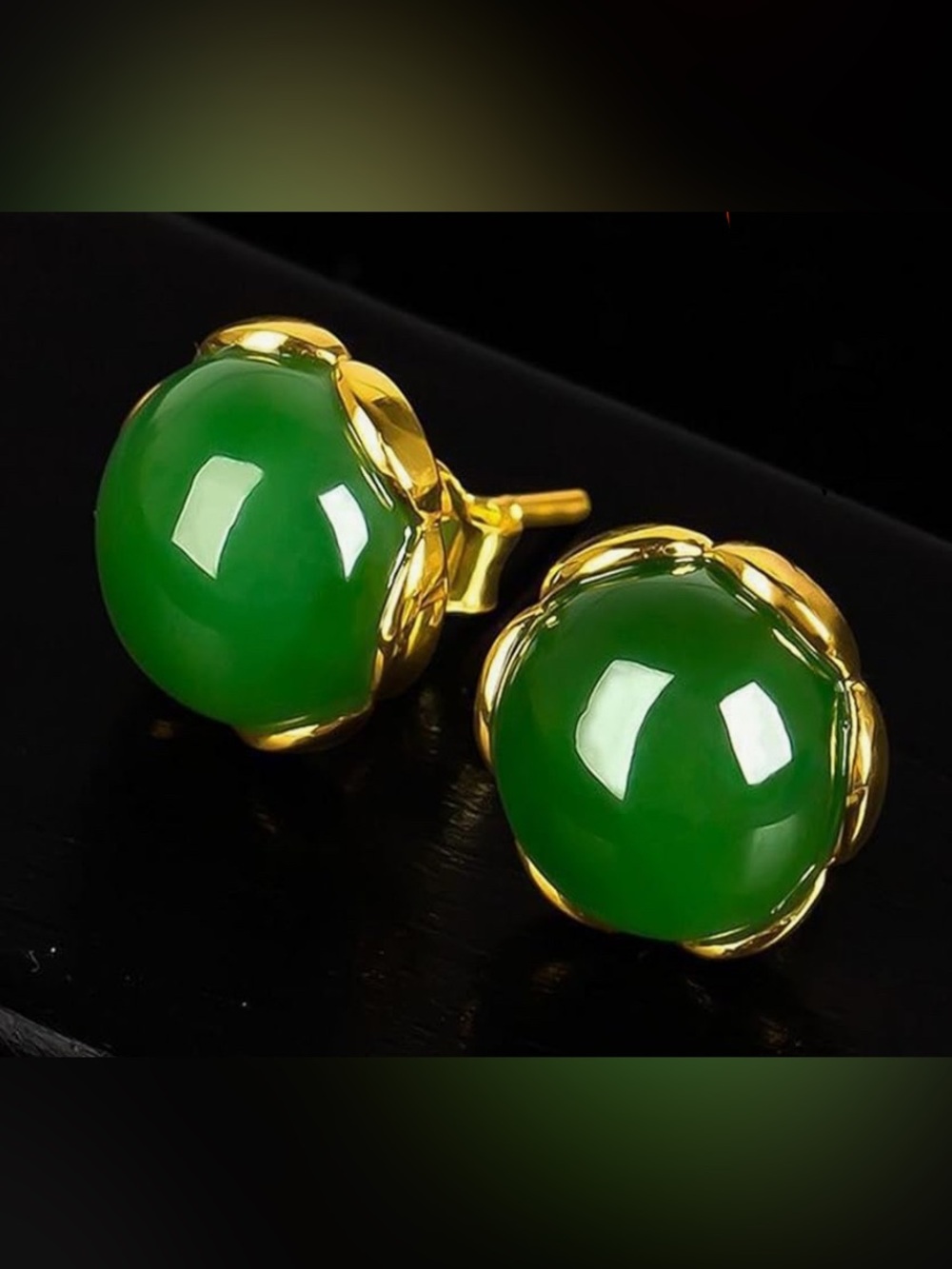 Vintage Neiman Marcus 18KT Gold Vermeil Jade Moonstone Stud earrings